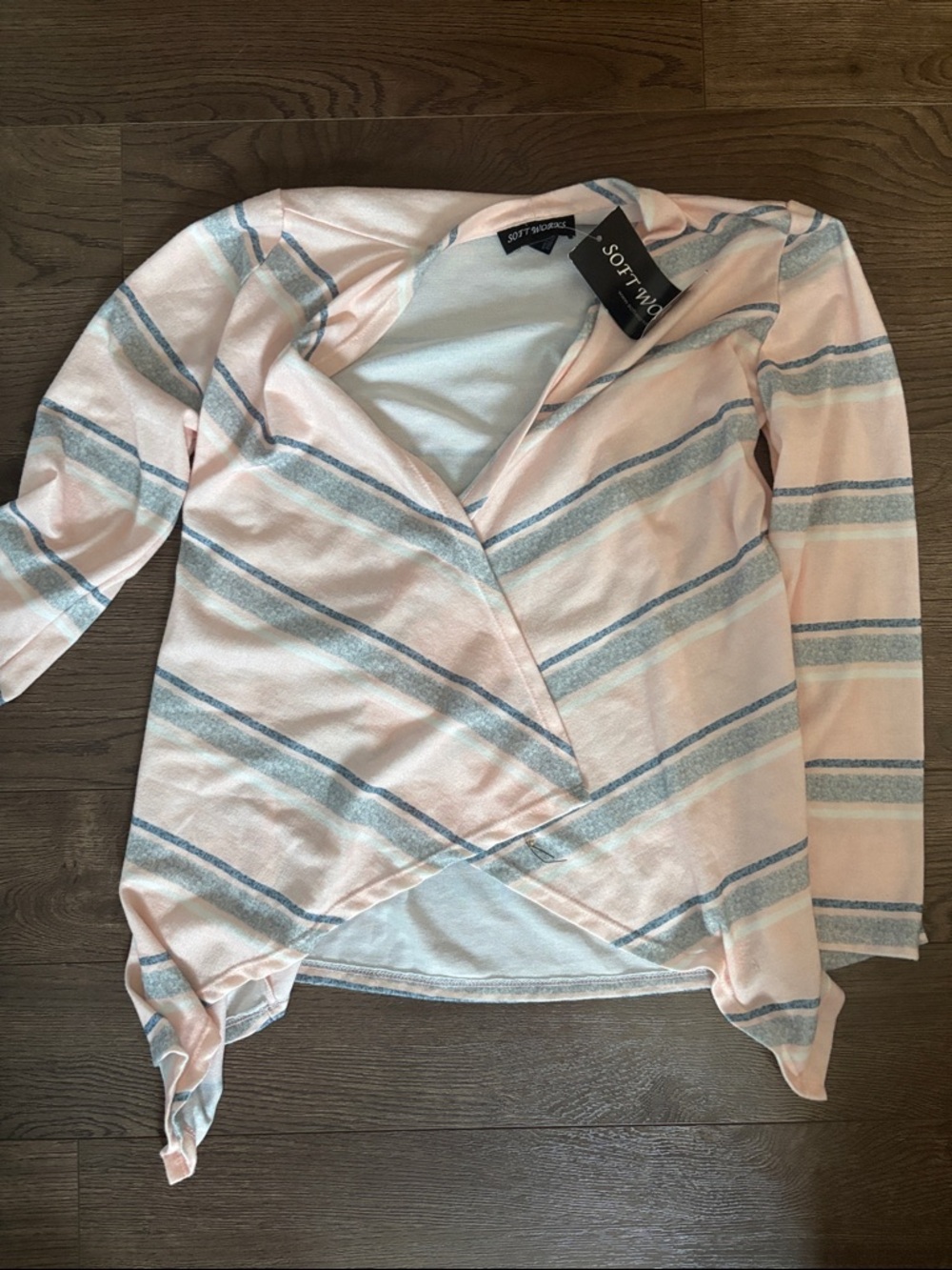 Pink Stripe Wrap-Front Long Sleeve Top